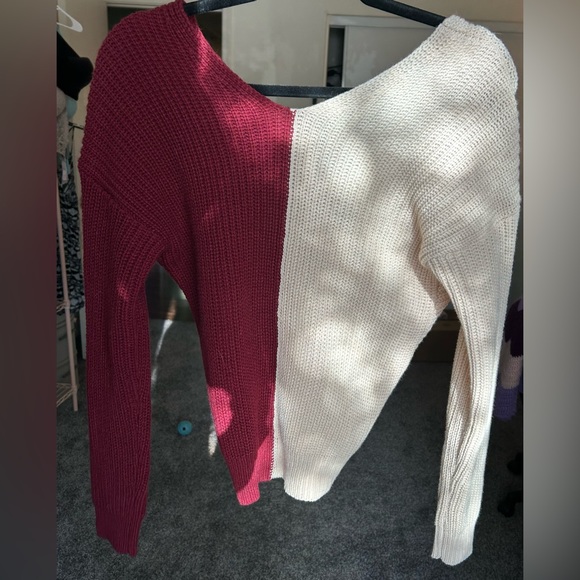 Red&Cream Twist Front Sweater S - Picture 3 of 7